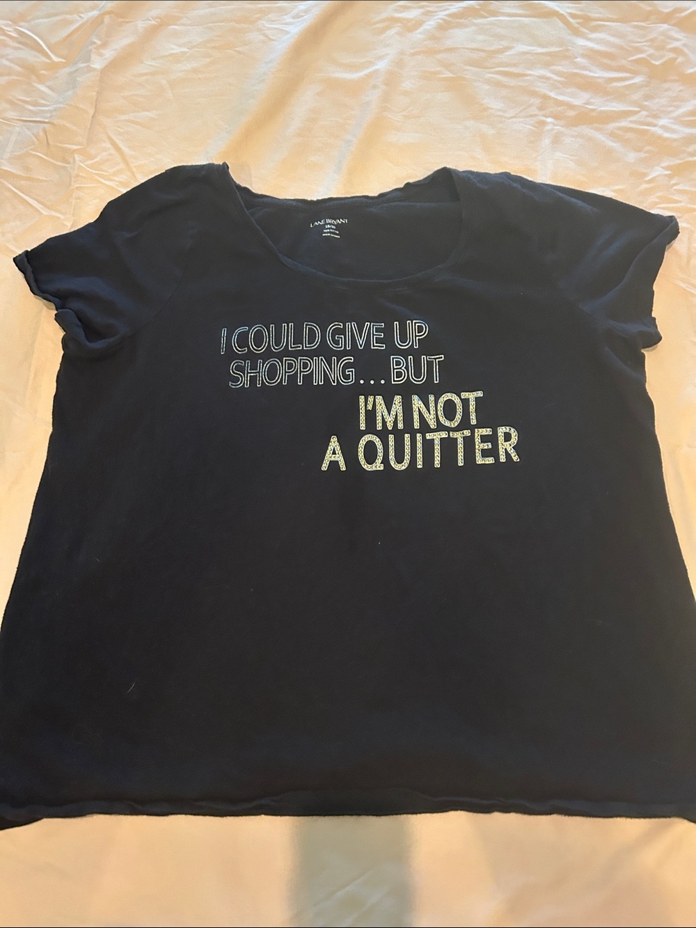 Lane Bryant Navy Short-Sleeve Graphic Tee with Glitter Text